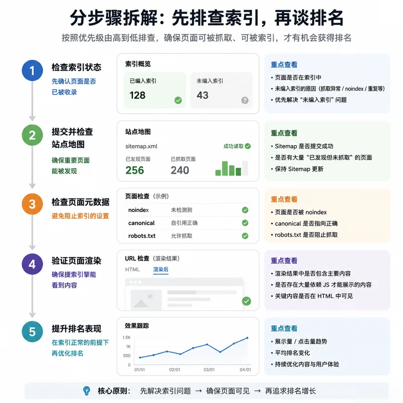 Search Console 与站点地图及页面元数据排查顺序的关系
